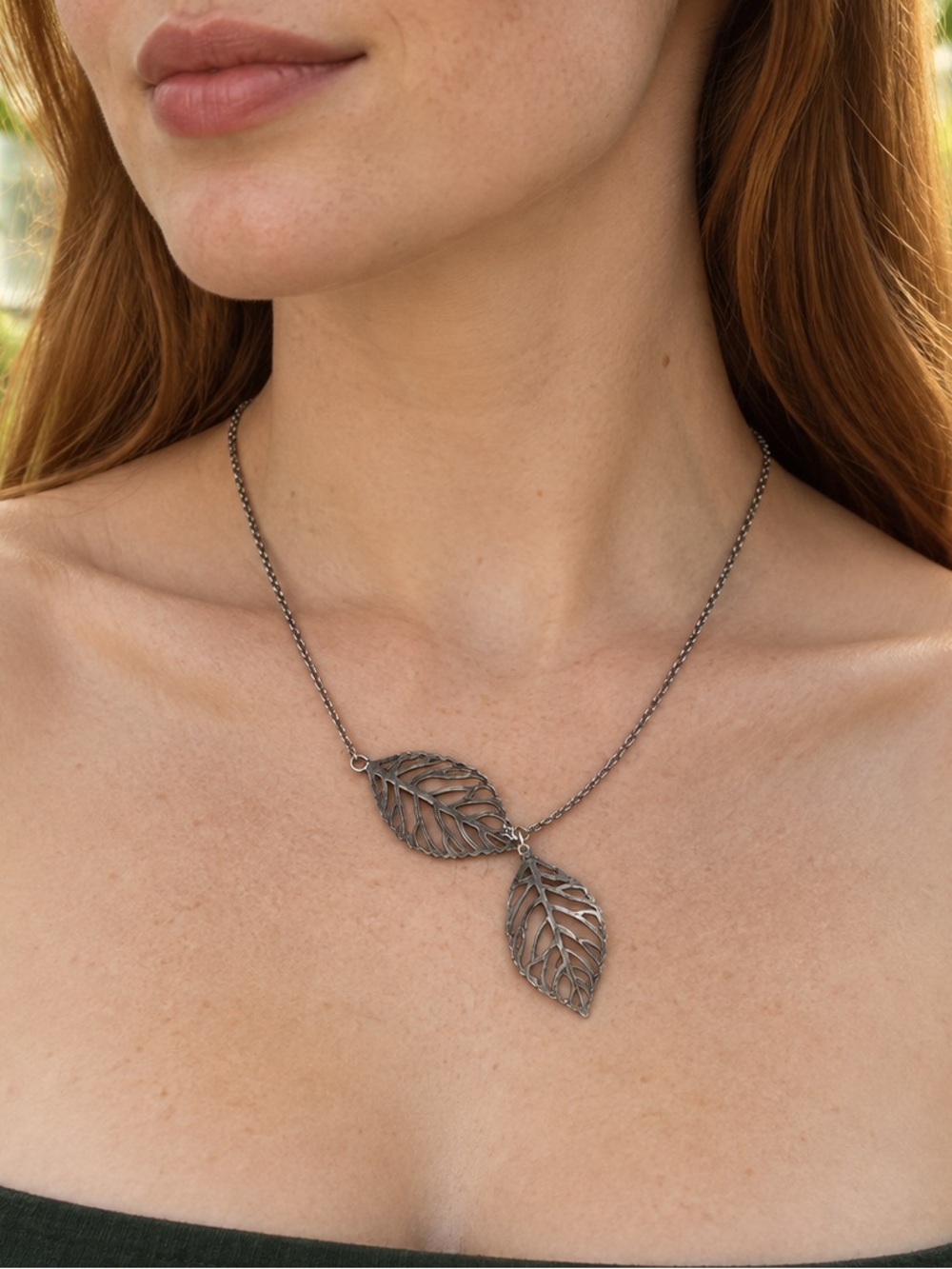 Silver Leaf Dangle Necklace - Women Jewelry